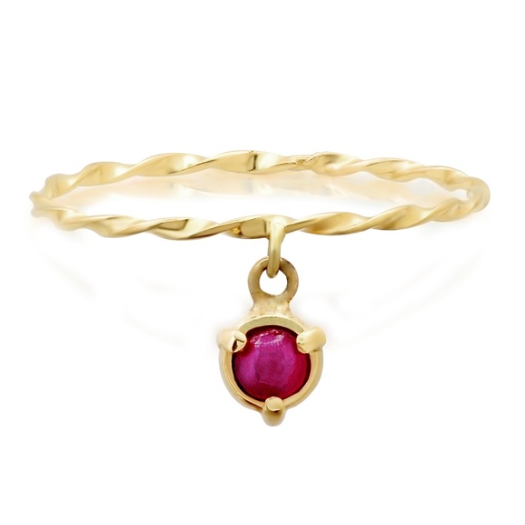 14K Yellow Gold Twisted Double Dangle Stone "Claw" Stack Rings with Ruby - Picture 1 of 2